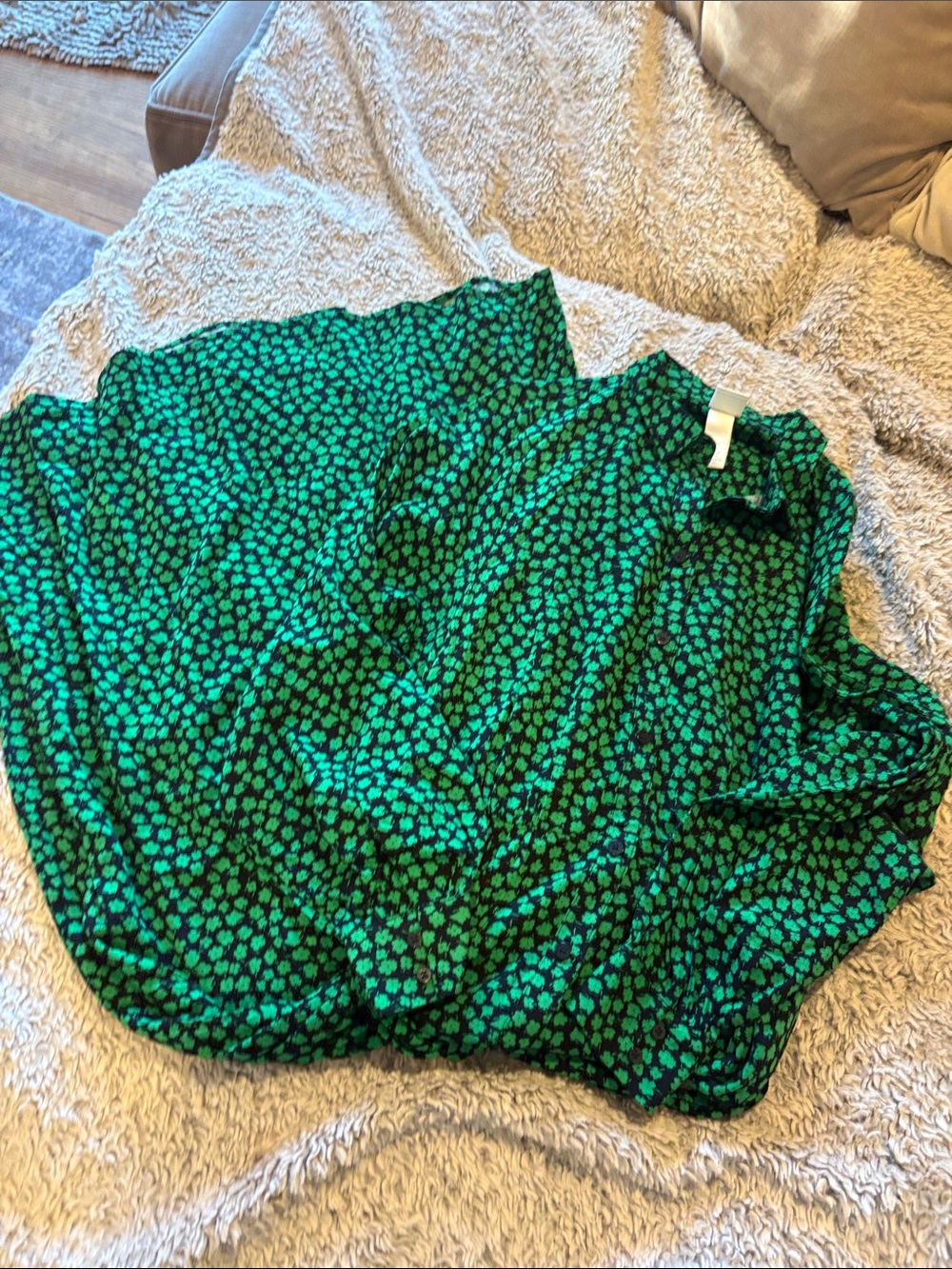 H&M Green Printed Maxi Skirt with Black Floral Motif